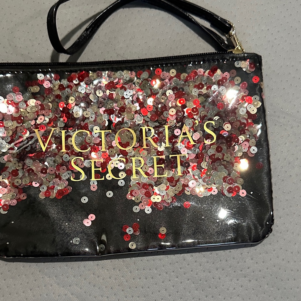 Victoria's Secret Black and Red Sequin Cosmetic Bag